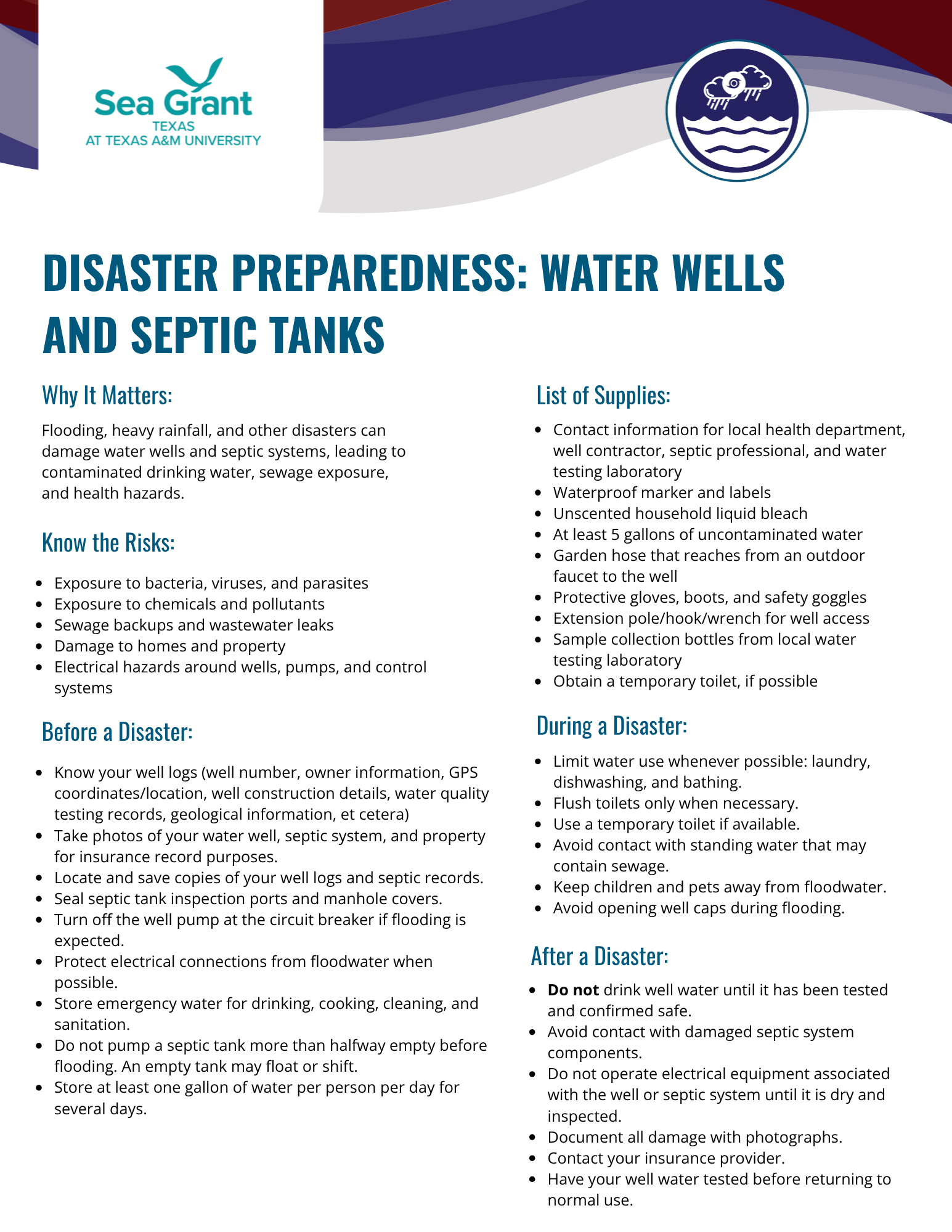 Disaster Preparedness: Water Wells and Septic Tanks factsheet